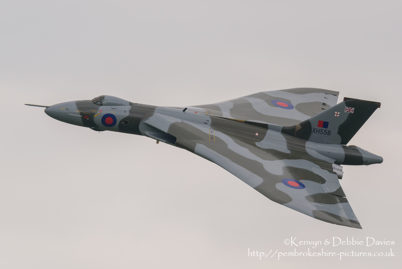 The Spirit Of Great Britain is the only airworthy example of the 134 Avro Vulcan V bombers that were operated by the Royal Air Force from 1953 until 1984. Vulcan XH558 served with the RAF between 1960 and 1985 in the bomber, maritime reconnaissance and air-to-air refuelling roles. The RAF operated XH558 as a display aircraft from 1986 until 1992, when budget cuts forced its retirement.<br/><br/>It is presently operated by the Vulcan to the Sky Trust as a display aircraft, funded entirely by charitable donations and the UK Lottery's Heritage Fund. It is registered with the United Kingdom Civil Aviation Authority as G-VLCN but has an exemption to fly in Royal Air Force markings as XH558.<br/><br/>October 2015 will see the last flight of the Vulcan as it becomes impossible to keep it airworthy.